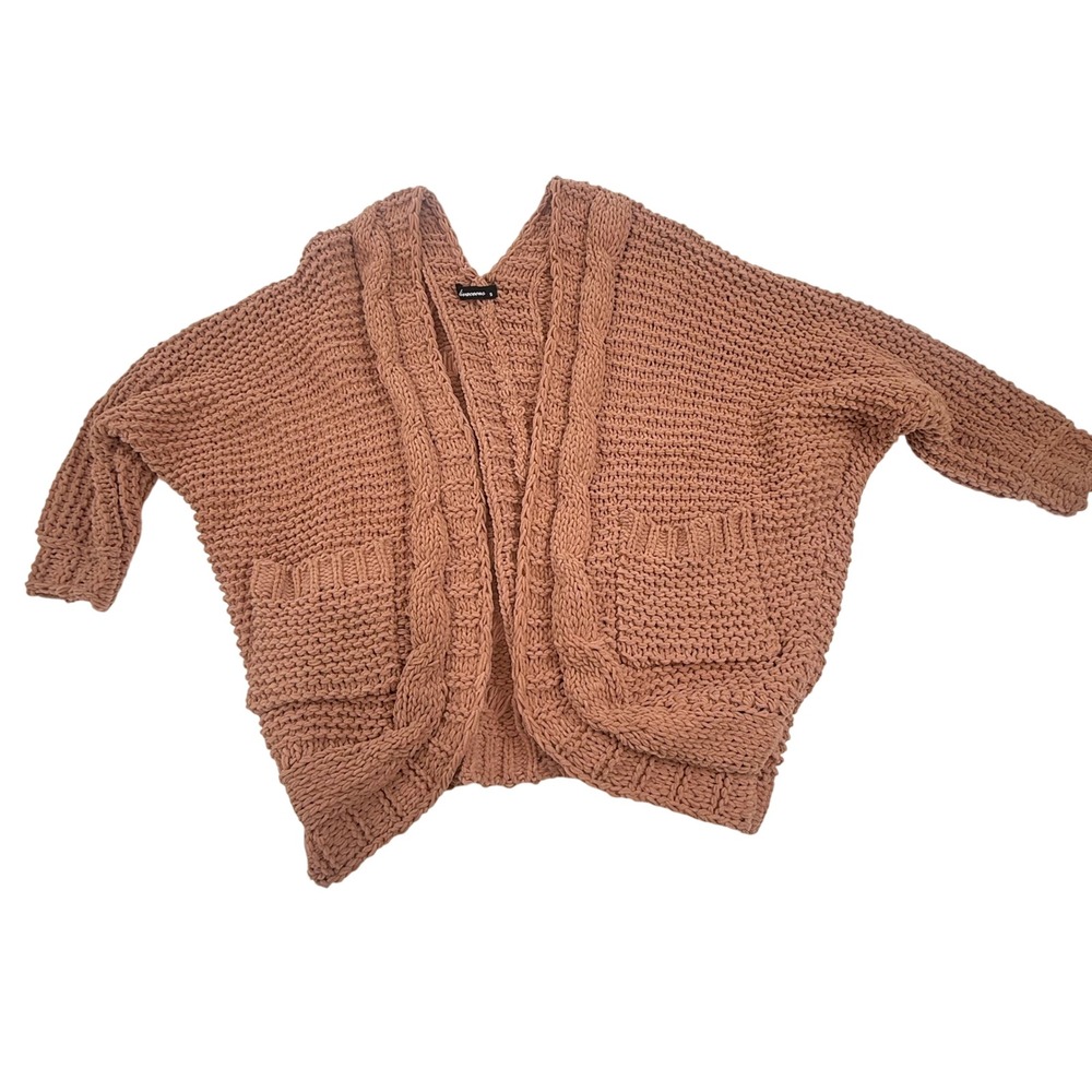 Lirvaceous Chunky Knit Cardigan Womens Small Open‎ Front Cable Pocket